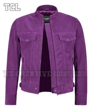 Classic Purple Suede Leather Biker Jacket for Men