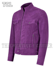 Classic Purple Suede Leather Biker Jacket for Men