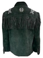 Men's Western Eagle Cowboy Fringed Suede Leather Jacket