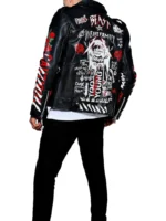 printed biker jacket - black leather biker jacket