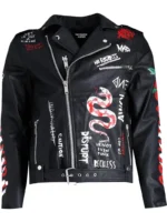 printed biker jacket - black leather biker jacket