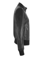 Womens Black Leather Bomber Jacket