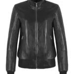 Womens Black Leather Bomber Jacket