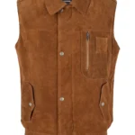 Tan Suede Collar Leather vest - thecreativeleather.com