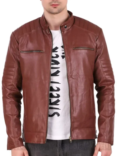 Biker Digital Printed Brown leather jacket For Men’s (1) - the creative leather