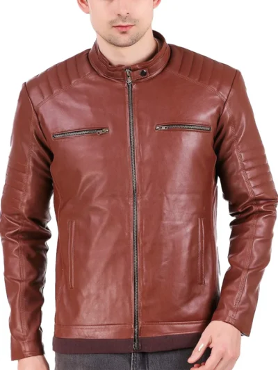 Biker Digital Printed Brown leather jacket For Men’s (2)