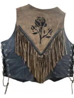 Black Brown Leather Suede Fringe Western Biker Vest (4)