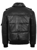 Black Collar Men's Puffer Jacket - Genuine Leather Bomber Inspired by Air Force Pilot Style (2)
