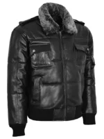 Black Collar Men's Puffer Jacket - Genuine Leather Bomber Inspired by Air Force Pilot Style (3)