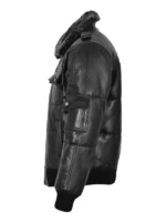 Black Collar Men's Puffer Jacket - Genuine Leather Bomber Inspired by Air Force Pilot Style (4)
