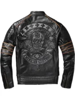 Genuine Embroidered Skull Motorcycle Leather Jacket back side