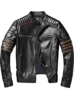 Embroidered Skull Motorcycle Leather Jacket front side