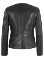 Black Lambskin Collarless Classic Leather Jacket
