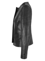 Black Lambskin Collarless Classic Leather Jacket