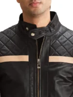 Black Leather Bomber Biker Jacket (2)