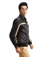 Black Leather Bomber Biker Jacket (3)