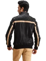 Black Leather Bomber Biker Jacket (4)