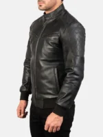 Black Leather Bomber Jacket by Svens