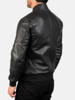 Black Leather Bomber Jacket by Svens