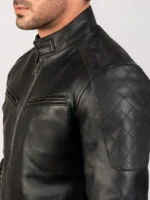 Black Leather Bomber Jacket by Svens