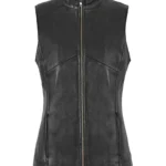 Black Longline Zip-Up Waistcoat in Genuine Leather for Women (1) - the creative leather