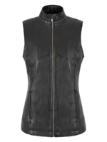 Black Longline Zip-Up Waistcoat in Genuine Leather for Women (1) - the creative leather