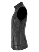 Black Longline Zip-Up Waistcoat in Genuine Leather for Women (3)