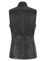 Black Longline Zip-Up Waistcoat in Genuine Leather for Women (4)