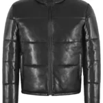 Black Real Leather Short Padded Winter Jacket - EVEREST Leather Puffer (1) - the creative leather