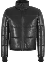 Black Real Leather Short Padded Winter Jacket - EVEREST Leather Puffer (1) - the creative leather