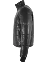 Black Real Leather Short Padded Winter Jacket - EVEREST Leather Puffer (2)
