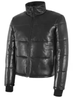 Black Real Leather Short Padded Winter Jacket - EVEREST Leather Puffer (3)