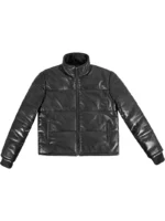 Black Real Leather Short Padded Winter Jacket - EVEREST Leather Puffer (4)