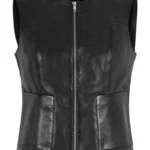 Black Real Leather Women's Slim Fit Waistcoat Casual Summer Soft Vest (Model 8048) (1) - the creative leather