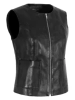 Black Real Leather Women's Slim Fit Waistcoat Casual Summer Soft Vest (Model 8048) (2)