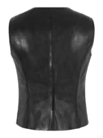 Black Real Leather Women's Slim Fit Waistcoat Casual Summer Soft Vest (Model 8048) (3)