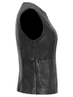 Black Real Leather Women's Slim Fit Waistcoat Casual Summer Soft Vest (Model 8048) (4)