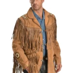 Brown Western Coat Mens Leather Button Fringe Jacket - thecreativeleather.com