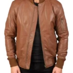 Brown Leather Bomber Jacket by Bomia - thecreativeleather.com