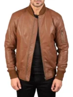 Brown Leather Bomber Jacket by Bomia - thecreativeleather.com