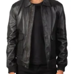 Cargo Black Leather Bomber Jacket