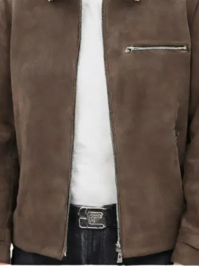 Chocolate Classic Soft Suede Leather Biker Jacket for Men