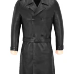 Classic Black Lambskin Double-Breasted Men’s Knee-Length Leather Trench Coat – Style 6970