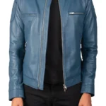 Classic Blue Men’s Leather Jacket