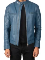 Classic Blue Men’s Leather Jacket
