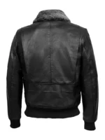 Classic Grey Fur Collared Jet Black Bomber Leather Jacket for Men (1)