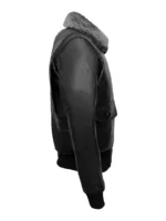 Classic Grey Fur Collared Jet Black Bomber Leather Jacket for Men (4)