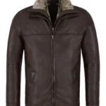 Classic Hip-Length Brown Napa Leather Jacket for Men with Fur Collar – Jingo