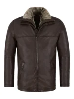Classic Hip-Length Brown Napa Leather Jacket for Men with Fur Collar – Jingo