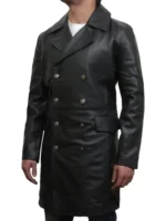 Classic Military Style Real Leather Coat